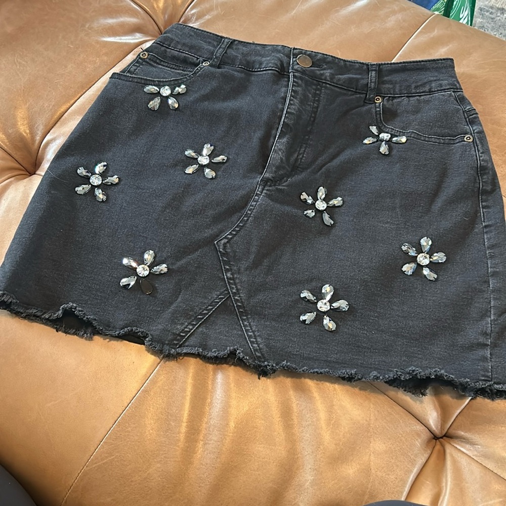 GB Denim Jeweled Black Skirt Size M